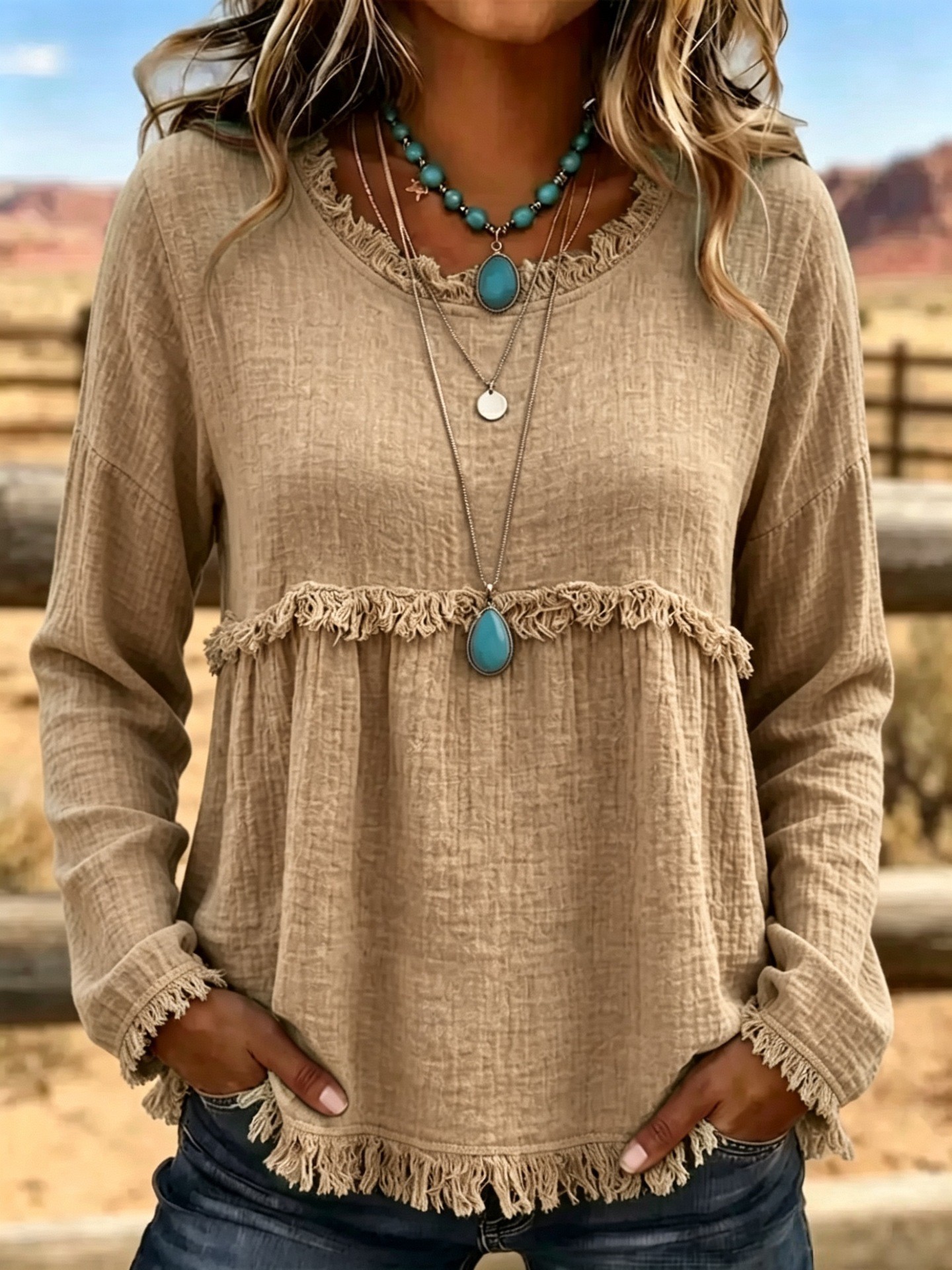 Women's Vintage Fringe Tassel Casual Top