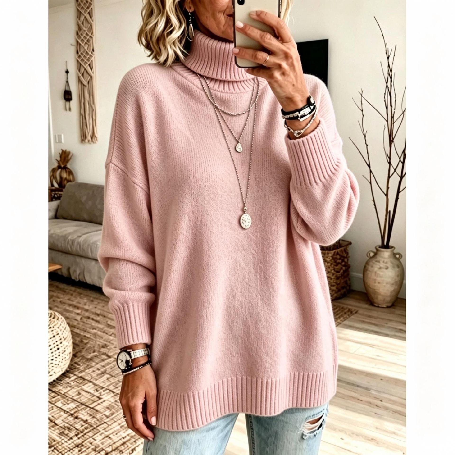 Casual Soft Turtleneck Sweater Top