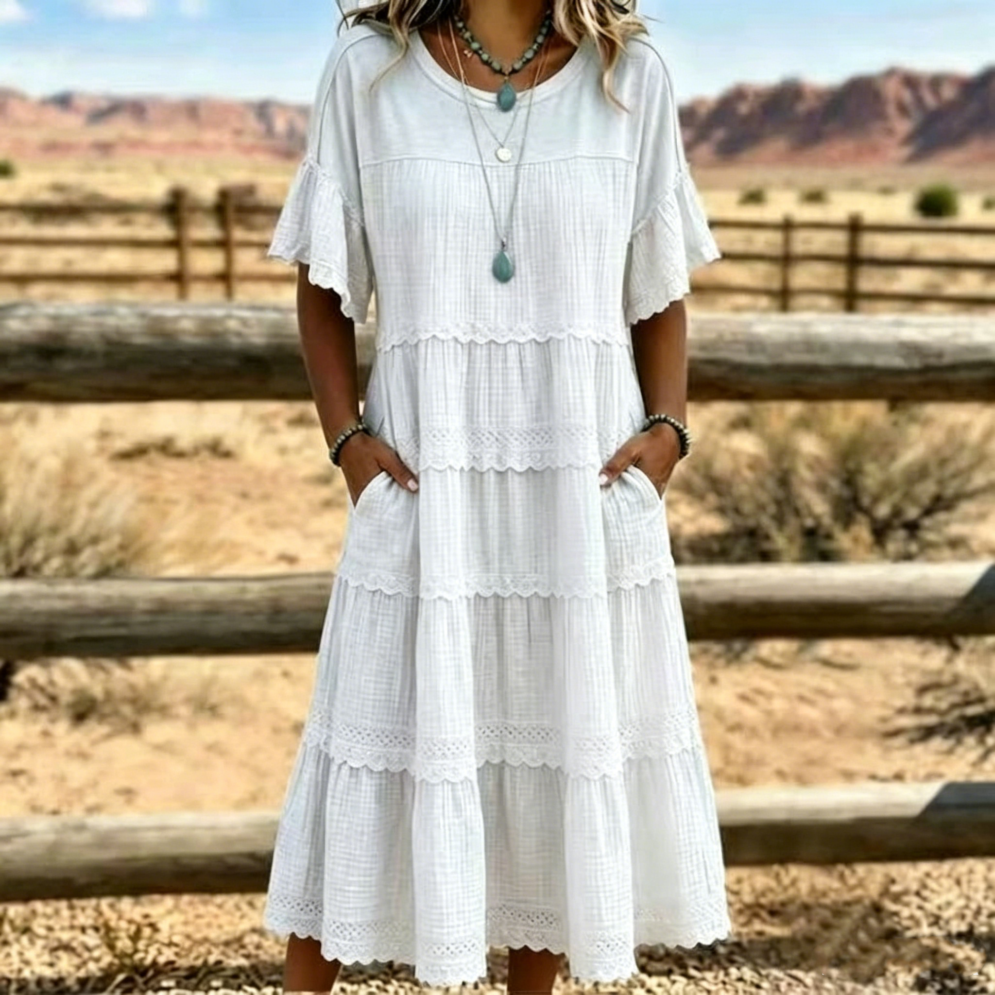 Vintage Art Patchwork Cotton And Linen Long Dress