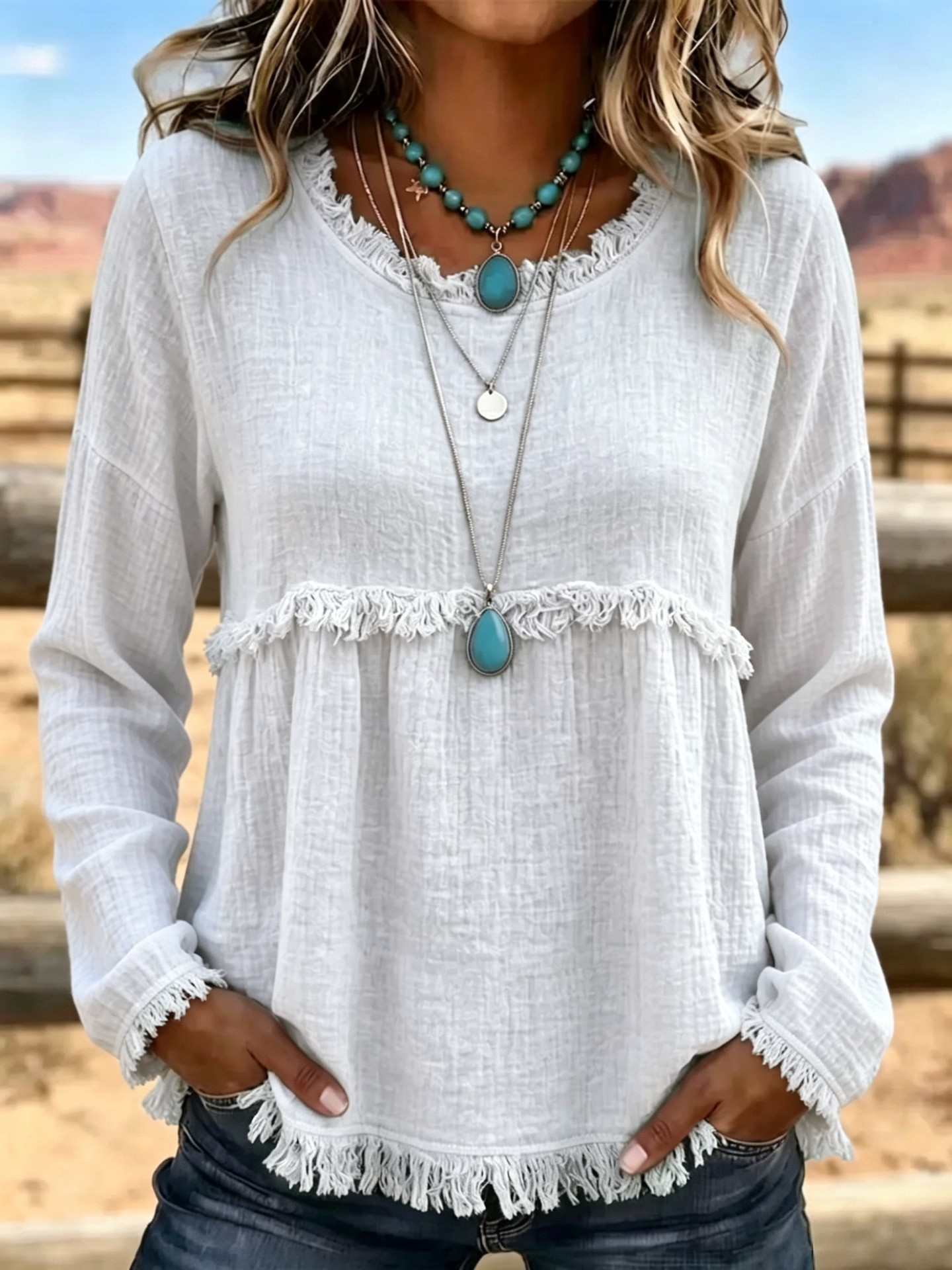 Women's Vintage Fringe Tassel Casual Top