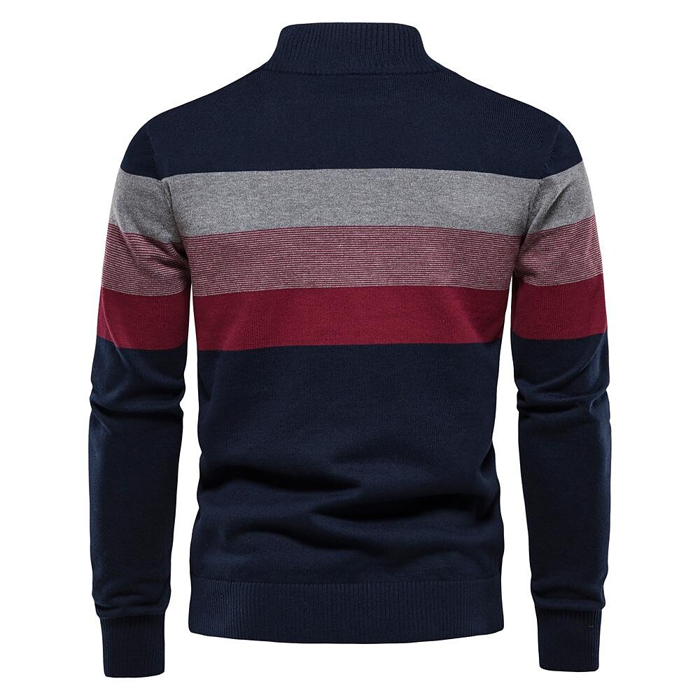 Men's Contrast Striped Half-Zip Stand Collar Sweater