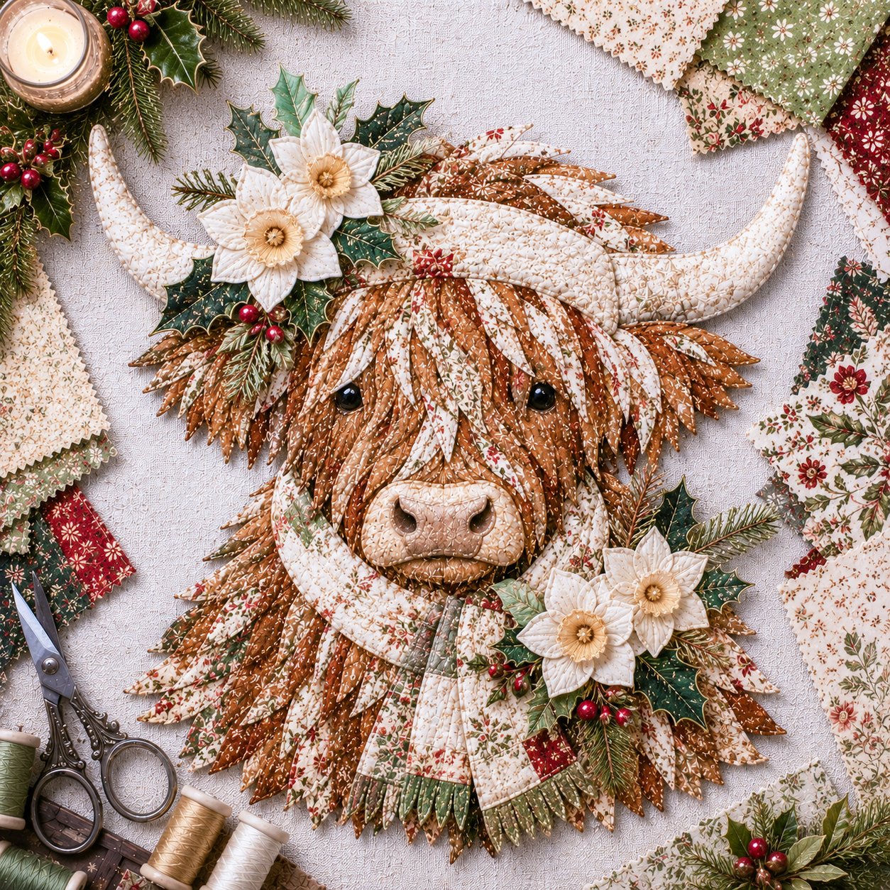 🐮💐🌸 Birth Flower Highland Cow 3D Layered Fabric Art DIY Kit 🔥 