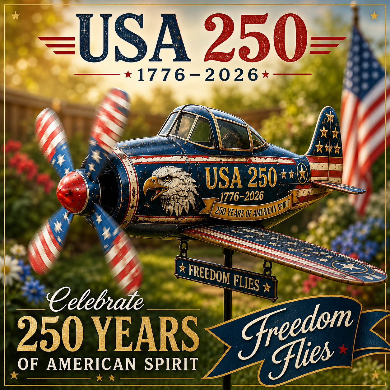 USA 250 Vintage Plane Wind Spinner