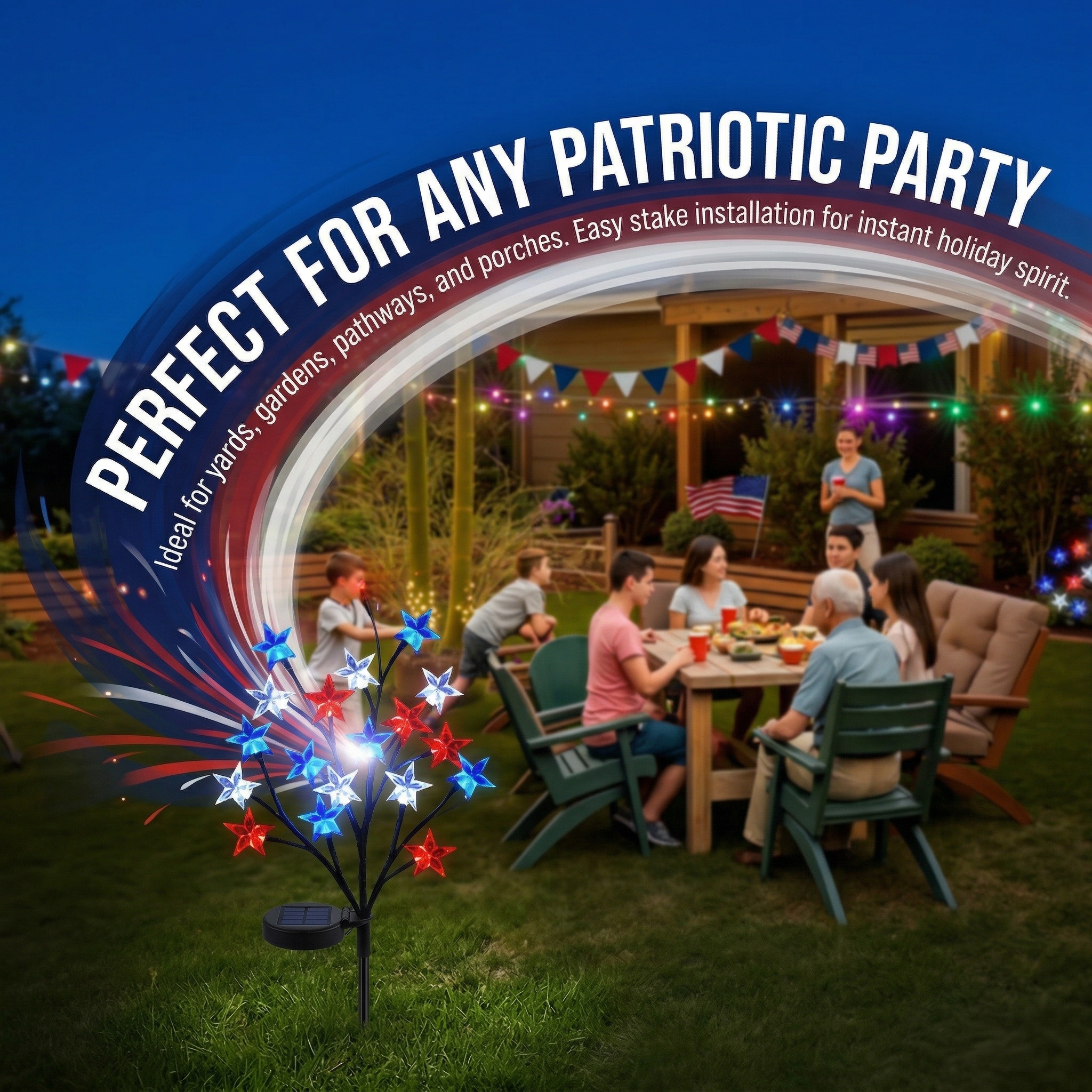 Solar Patriotic Star Lights for Outdoor Decor
