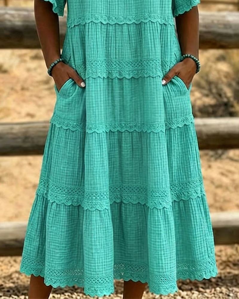 Vintage Art Patchwork Cotton And Linen Long Dress