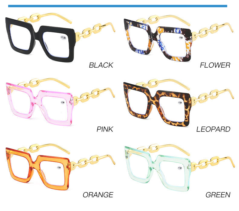 🎈Lastday 70%OFF-Women’s Oversized Square Chain Reading Glasses(1set-6pcs)