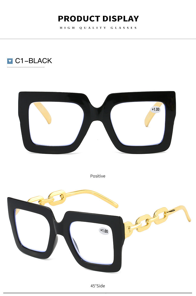 🎈Lastday 70%OFF-Women’s Oversized Square Chain Reading Glasses(1set-6pcs)