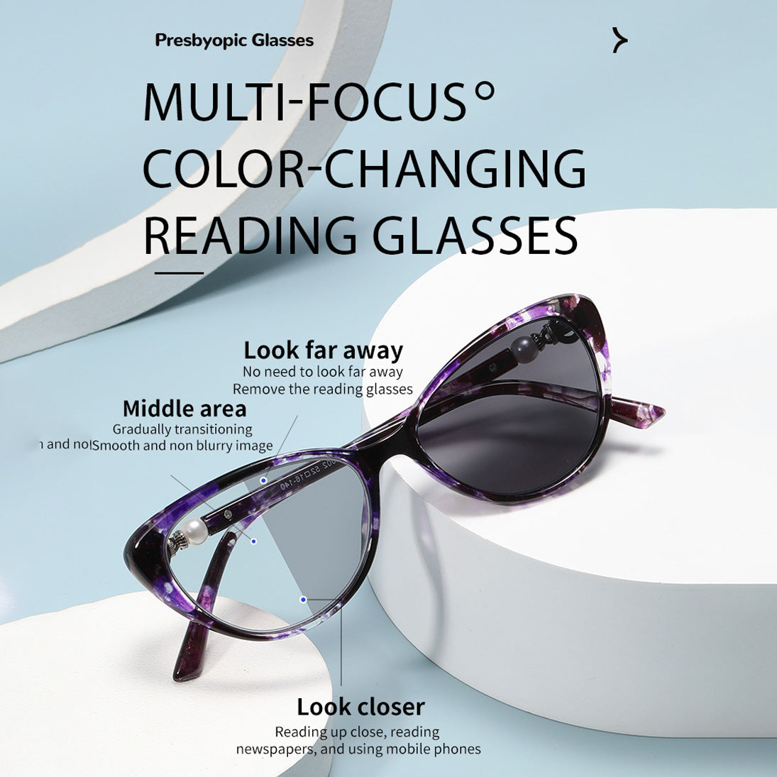 Women’s Ultralight Cat-Eye Photochromic Progressive Reading Glasses