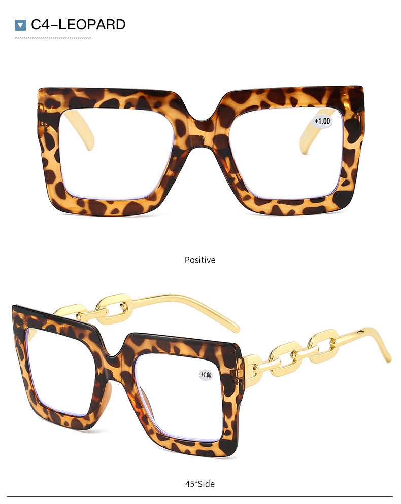 🎈Lastday 70%OFF-Women’s Oversized Square Chain Reading Glasses(1set-6pcs)