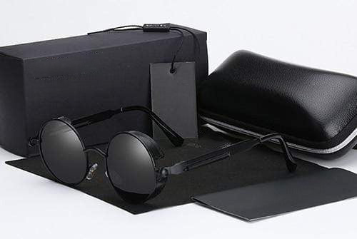 Men's Retro Round Metal HD Polarized Punk Steampunk Sunglasses
