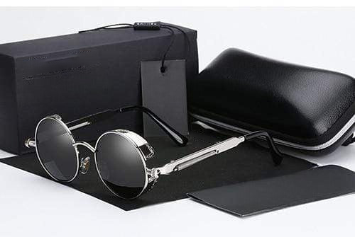 Men's Retro Round Metal HD Polarized Punk Steampunk Sunglasses