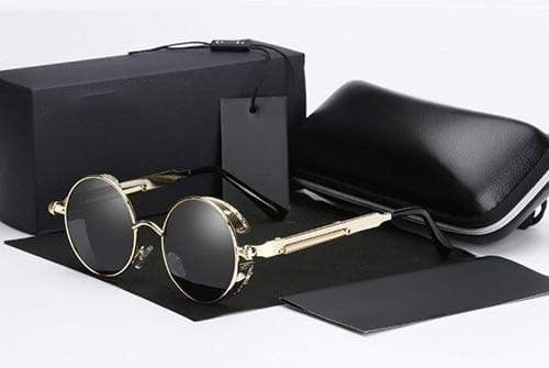 Men's Retro Round Metal HD Polarized Punk Steampunk Sunglasses