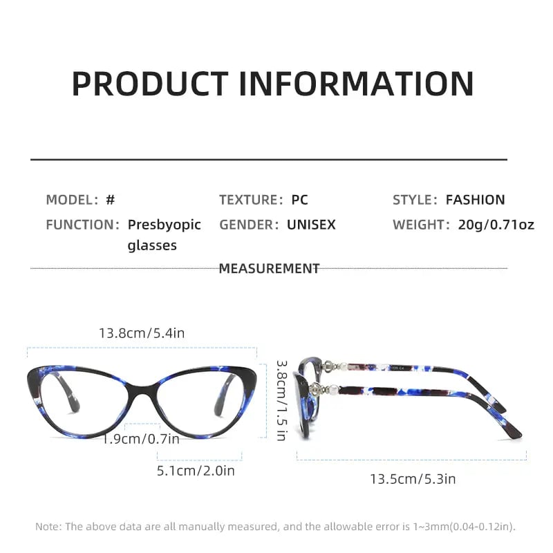 Women's Ladies Fashionable Cat Eye Zoom Hd Anti-Blue Light Reading Glasses