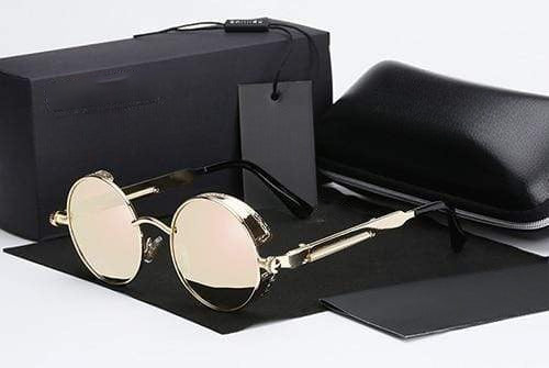 Men's Retro Round Metal HD Polarized Punk Steampunk Sunglasses