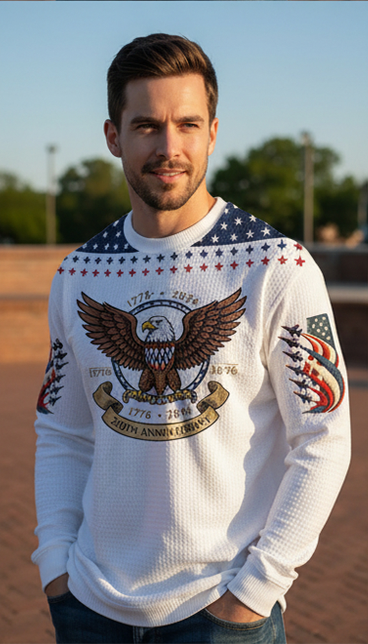 Celebrate 250 Years: USA Eagle & Stars Patriotic Pullover