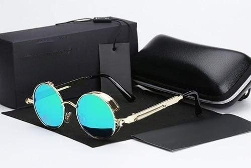 Men's Retro Round Metal HD Polarized Punk Steampunk Sunglasses