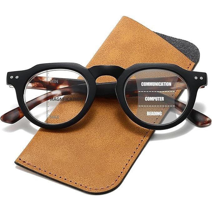 HD7 Readers Anti-Blue Light Men's Retro Round Progressive Multi-focus Reading Glasses