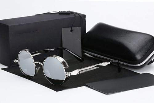Men's Retro Round Metal HD Polarized Punk Steampunk Sunglasses