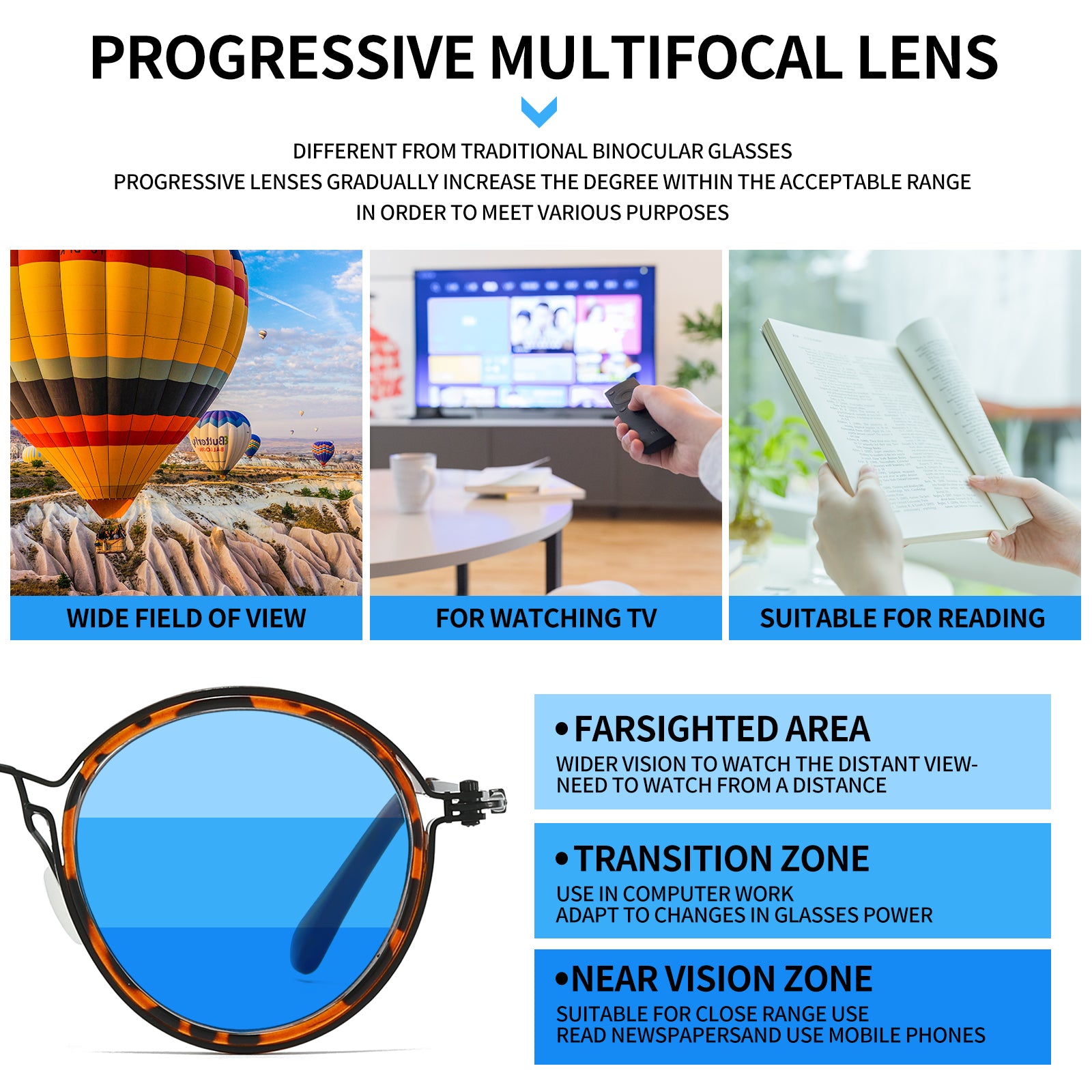 JollyNova HD7 Readers Anti-Blue Light Men's Vintage Round Progressive Multi-focus Reading Glasses