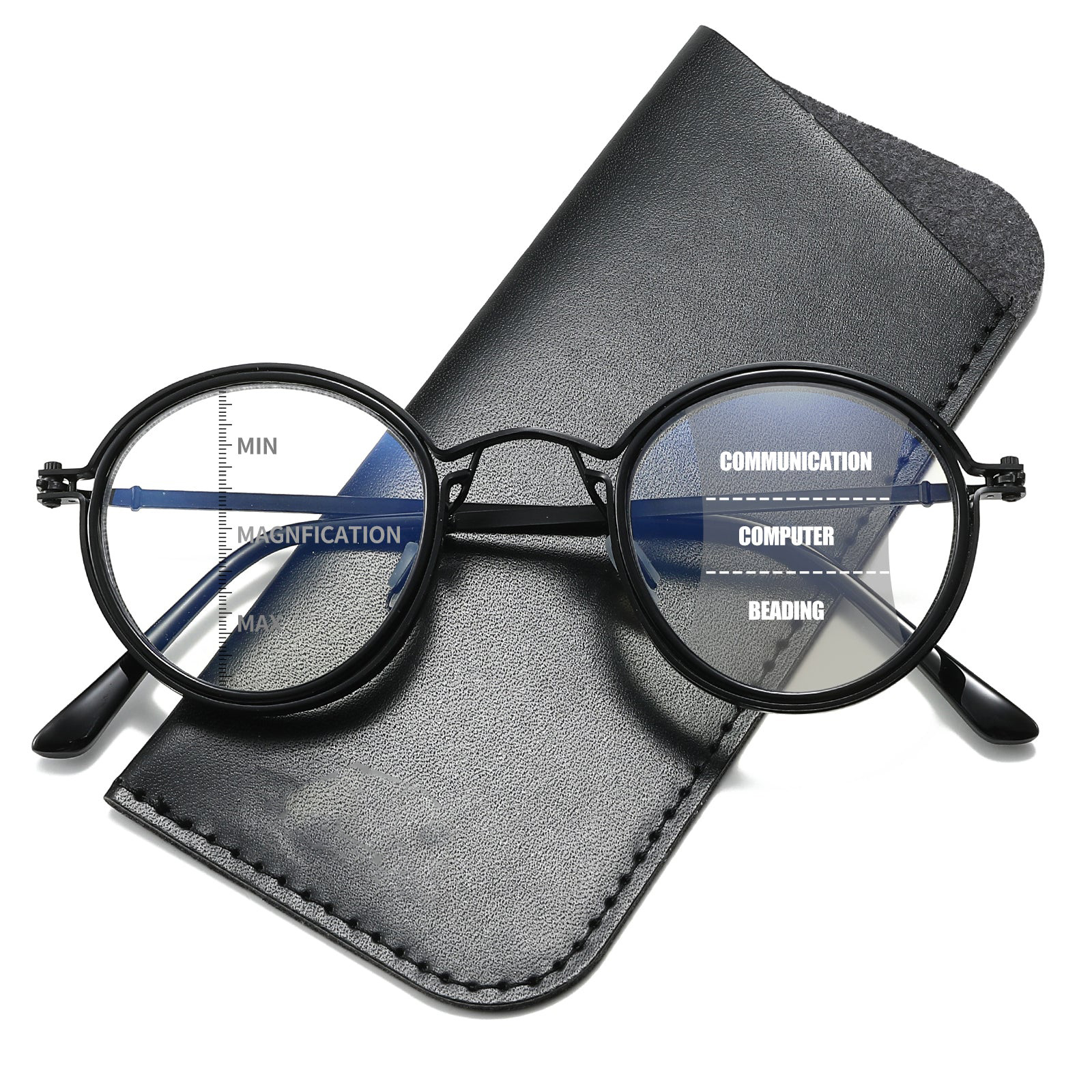 JollyNova HD7 Readers Anti-Blue Light Men's Vintage Round Progressive Multi-focus Reading Glasses