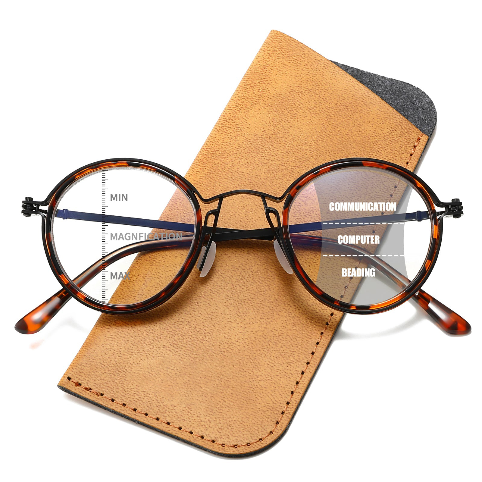 JollyNova HD7 Readers Anti-Blue Light Men's Vintage Round Progressive Multi-focus Reading Glasses