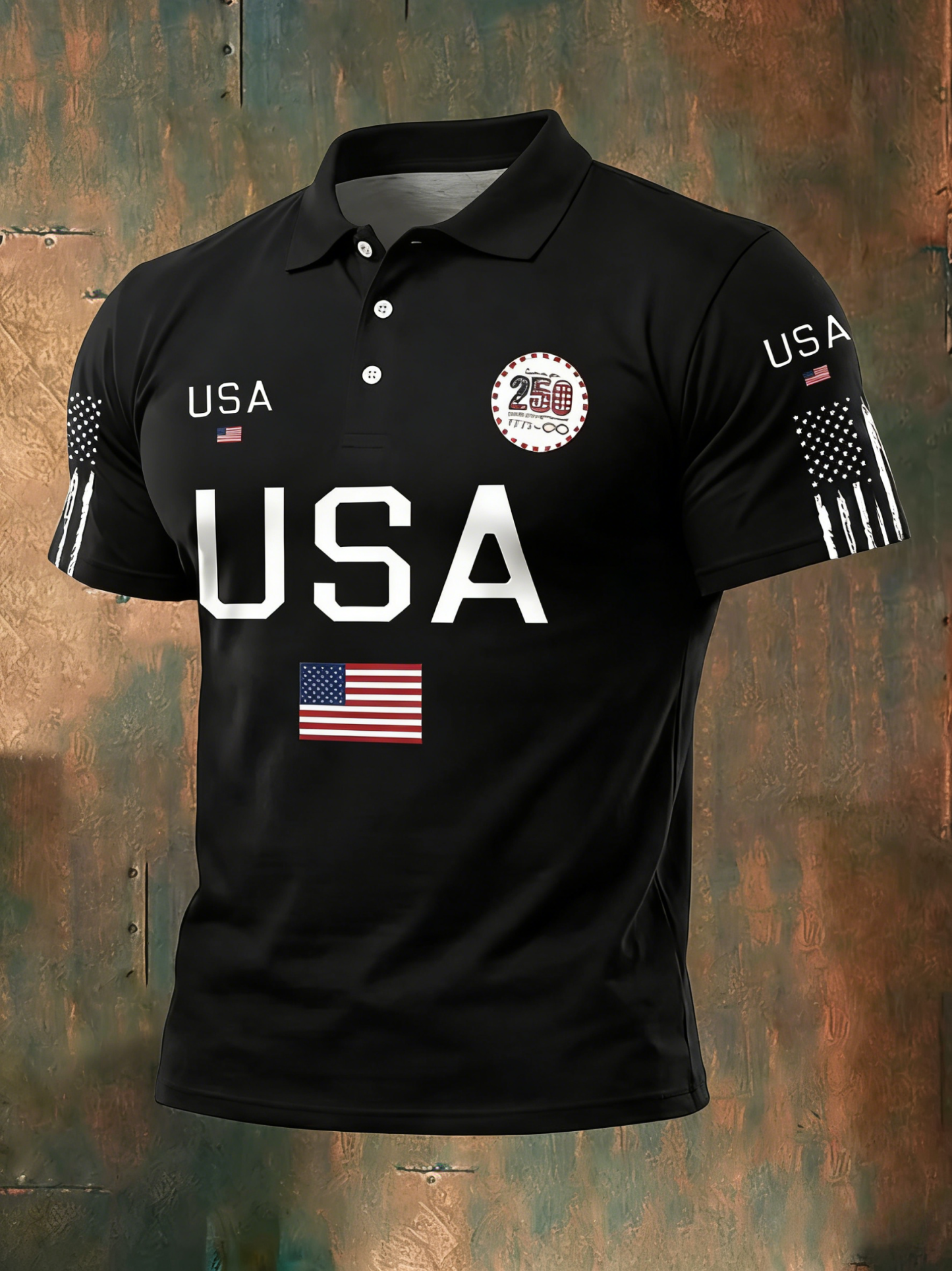 Men's 250th Anniversary National Flag Print Casual Polo Shirt