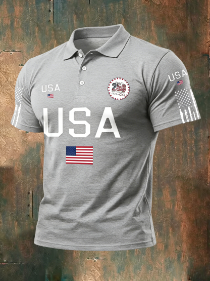 Men's 250th Anniversary National Flag Print Casual Polo Shirt