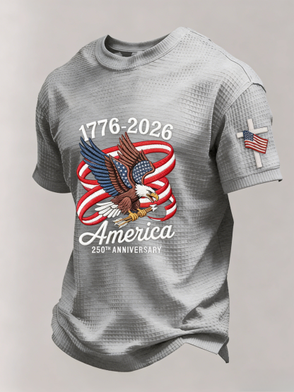 Men’s USA 250th Anniversary Embroidered Print Short Sleeve Waffle T-Shirt