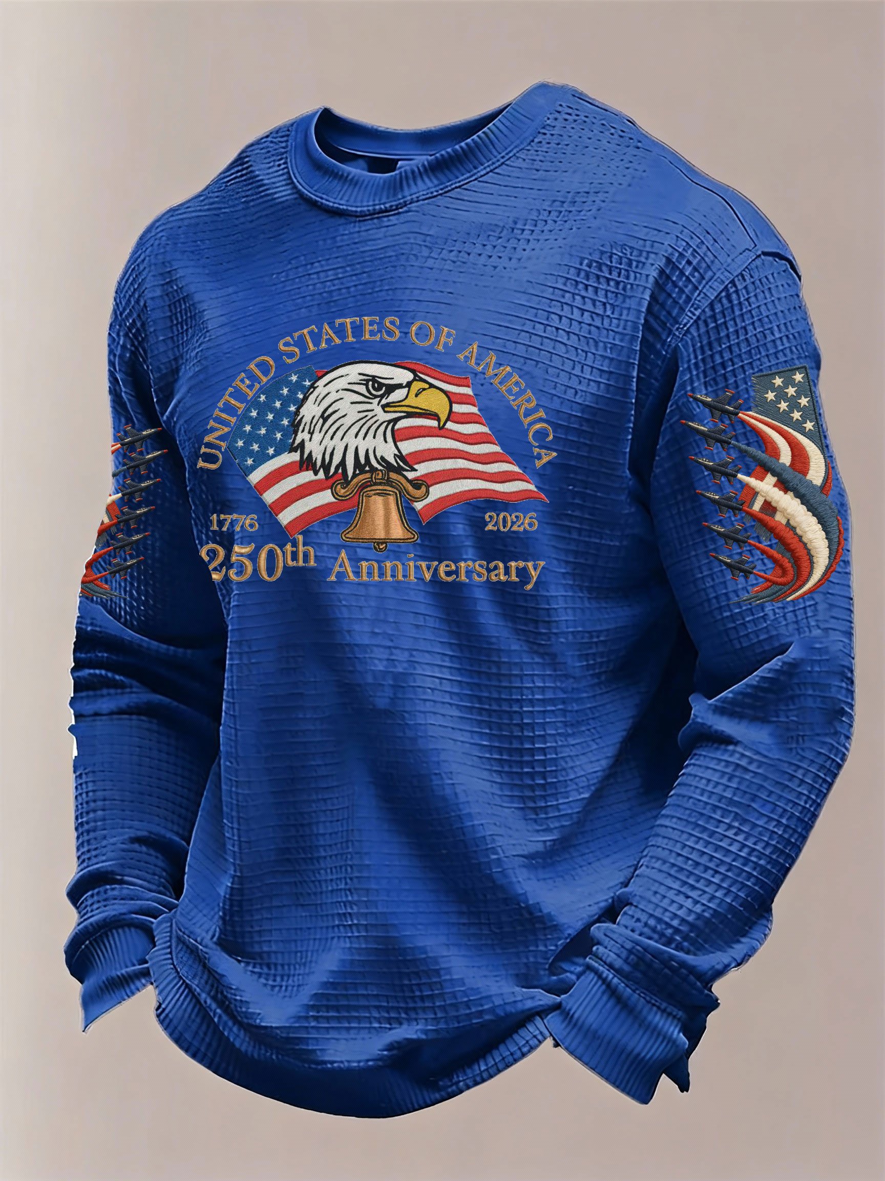 Men's 250th Anniversary of the Founding of the United States Printed Waffle Long-Sleeve T-Shirt!