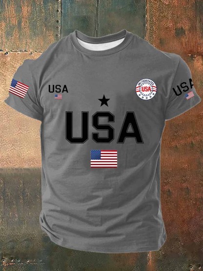 USA Flag Printed Cotton T-Shirt