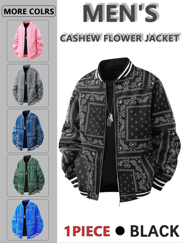 Men's regular fit retro floral print baseball collar jacket!