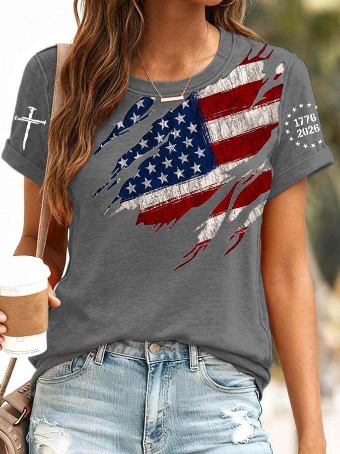 Women's 250th Anniversary National Flag Print Casual T-Shirt