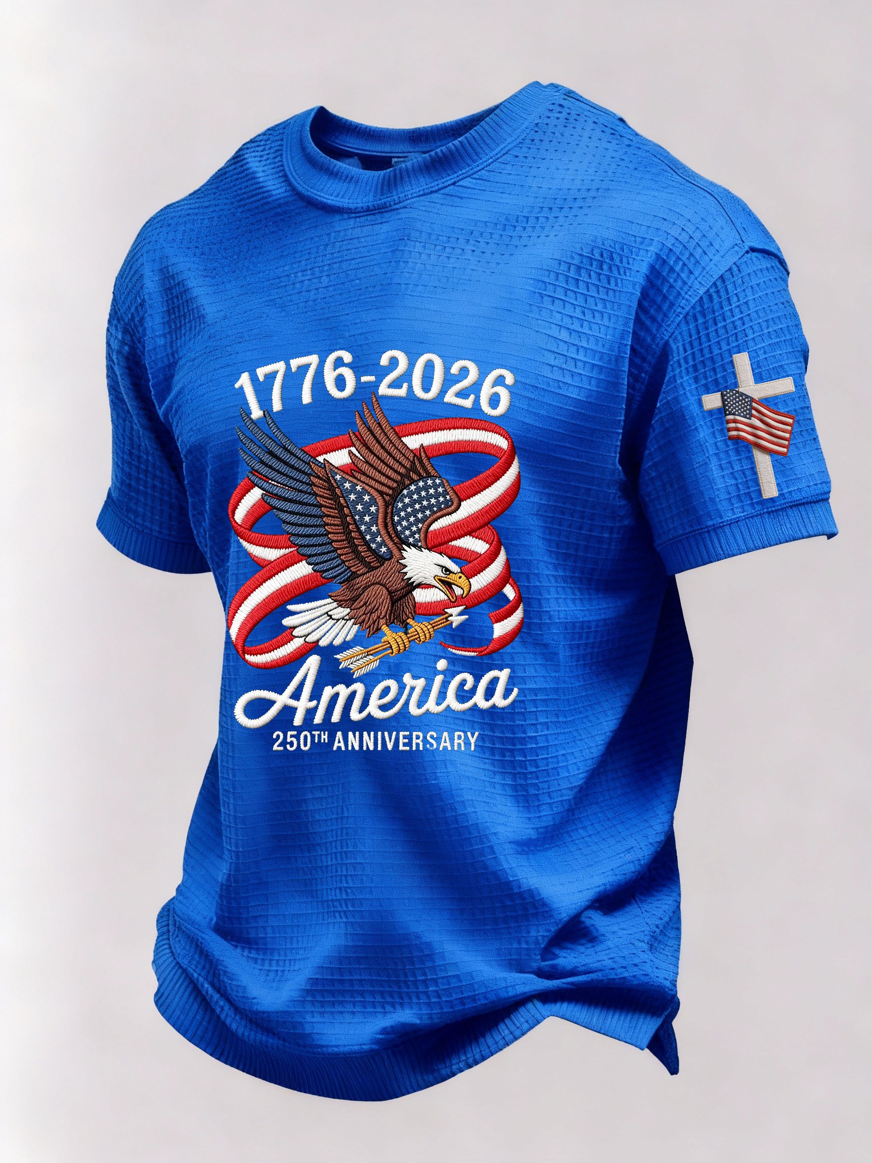 Men’s USA 250th Anniversary Embroidered Print Short Sleeve Waffle T-Shirt