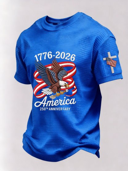 Men’s USA 250th Anniversary Embroidered Print Short Sleeve Waffle T-Shirt