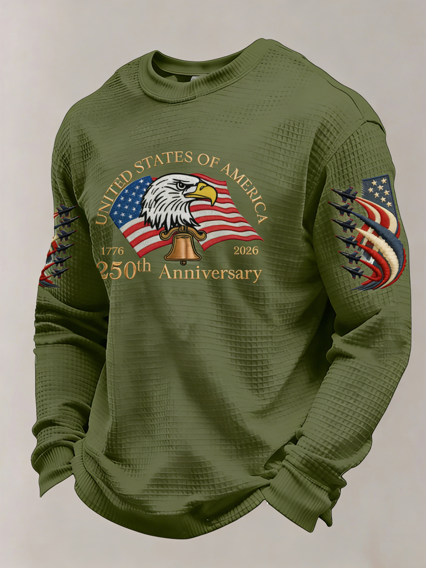 Men's 250th Anniversary of the Founding of the United States Printed Waffle Long-Sleeve T-Shirt!
