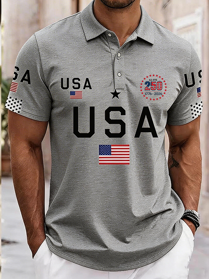 Men's Casual American 250th Anniversary Print Polo Shirt
