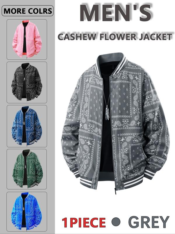 Men's regular fit retro floral print baseball collar jacket!