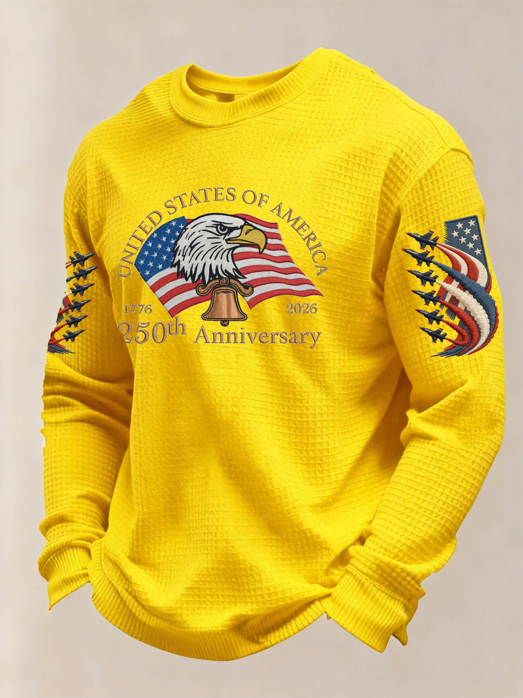 Men's 250th Anniversary of the Founding of the United States Printed Waffle Long-Sleeve T-Shirt!