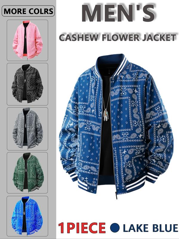 Men's regular fit retro floral print baseball collar jacket!