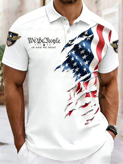 Men's Casual American 250th Anniversary Print Polo Shirt