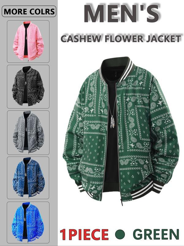 Men's regular fit retro floral print baseball collar jacket!