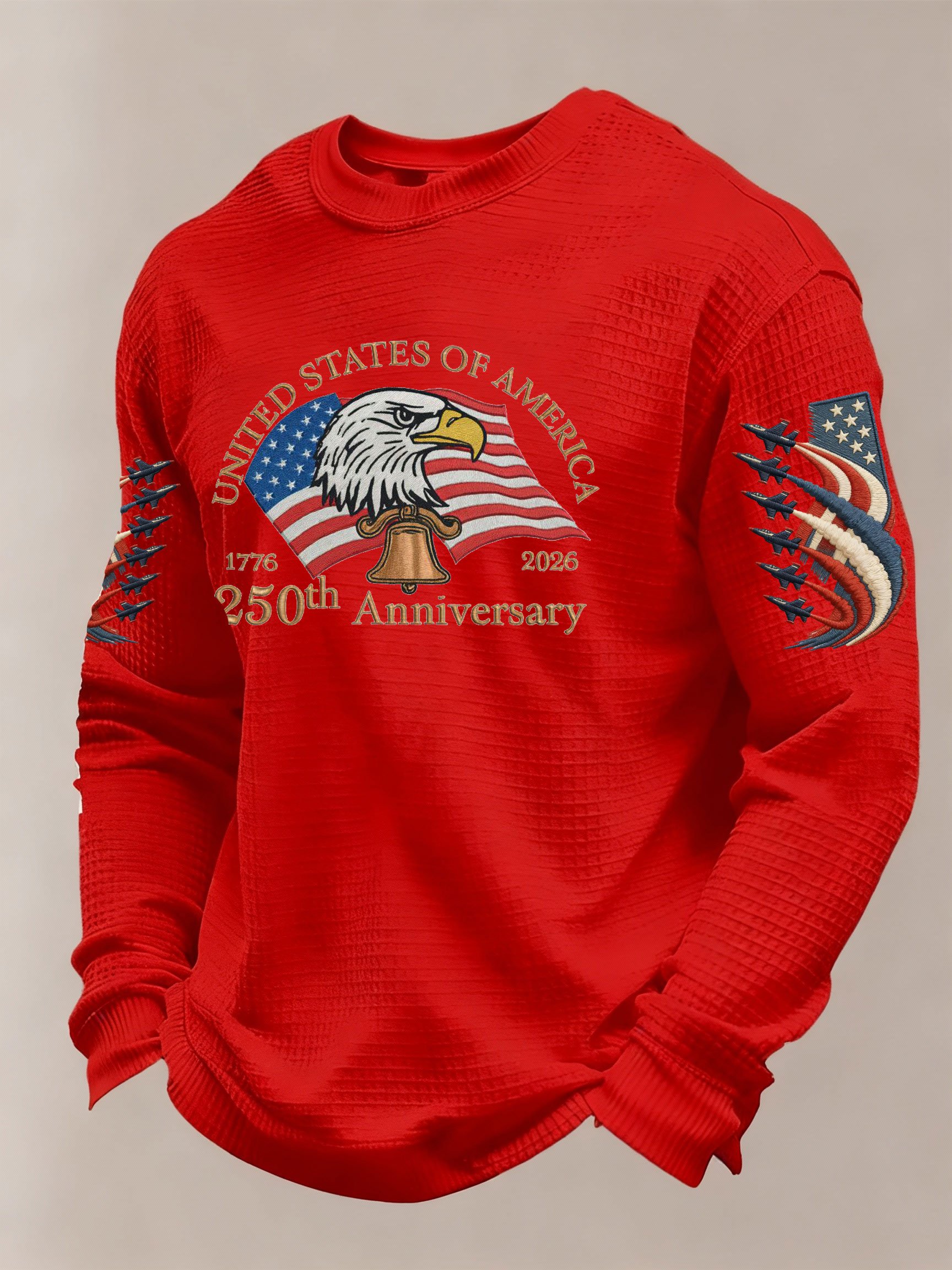 Men's 250th Anniversary of the Founding of the United States Printed Waffle Long-Sleeve T-Shirt!