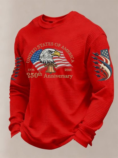 Men's 250th Anniversary of the Founding of the United States Printed Waffle Long-Sleeve T-Shirt!
