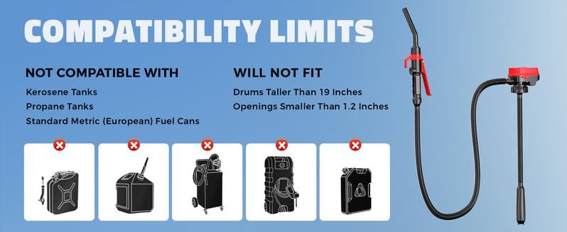 Cordless Fuel Transfer Pump Compatible with DeWalt 20V & Milwaukee 18V Batteries, Battery NOT Included, 3.2 GPM Portable Electric Gas Can Pump with 51'' Hose & 3 Adapters for Diesel Gasoline Oil Water