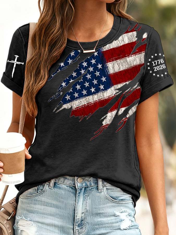 Women's 250th Anniversary National Flag Print Casual T-Shirt