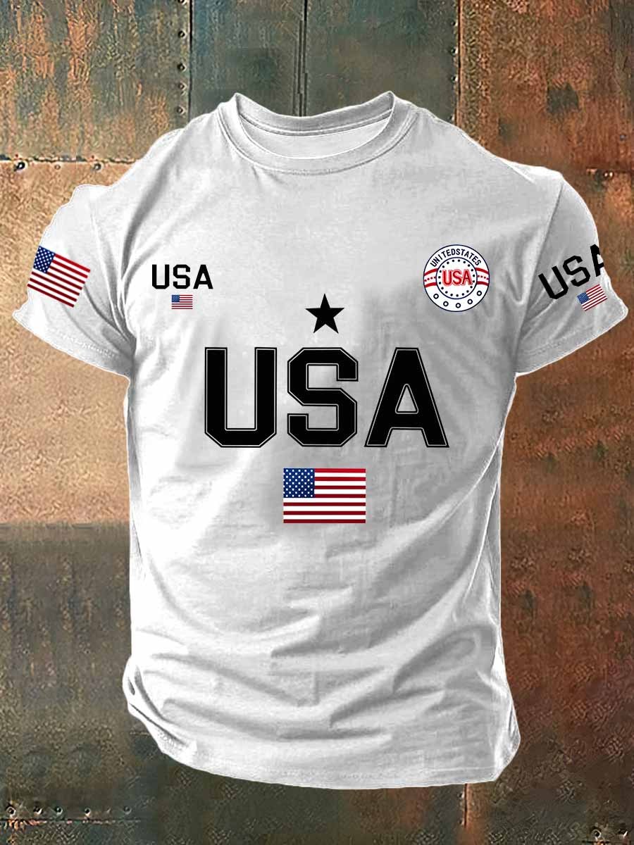 USA Flag Printed Cotton T-Shirt
