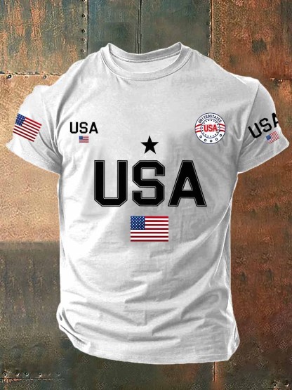 USA Flag Printed Cotton T-Shirt