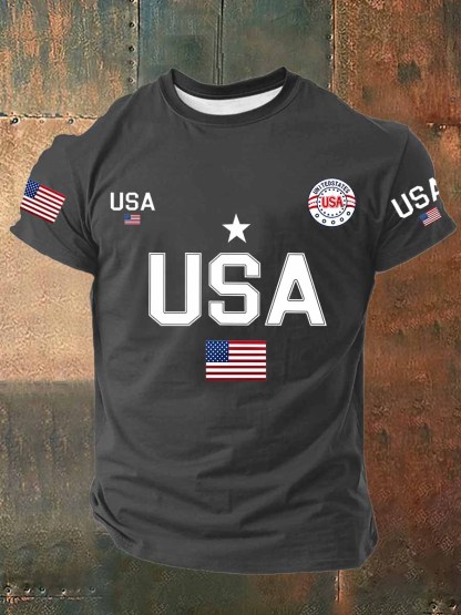 USA Flag Printed Cotton T-Shirt