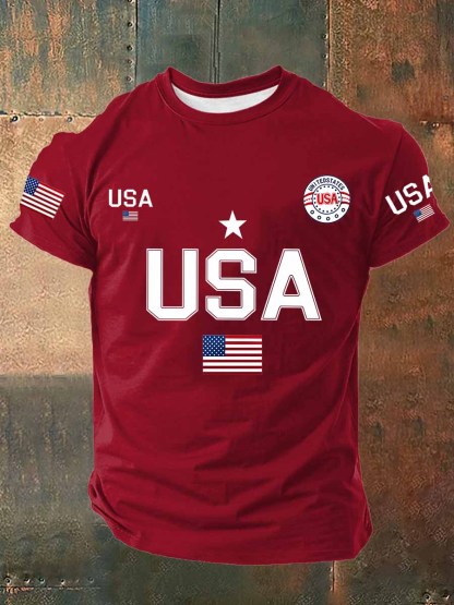 USA Flag Printed Cotton T-Shirt