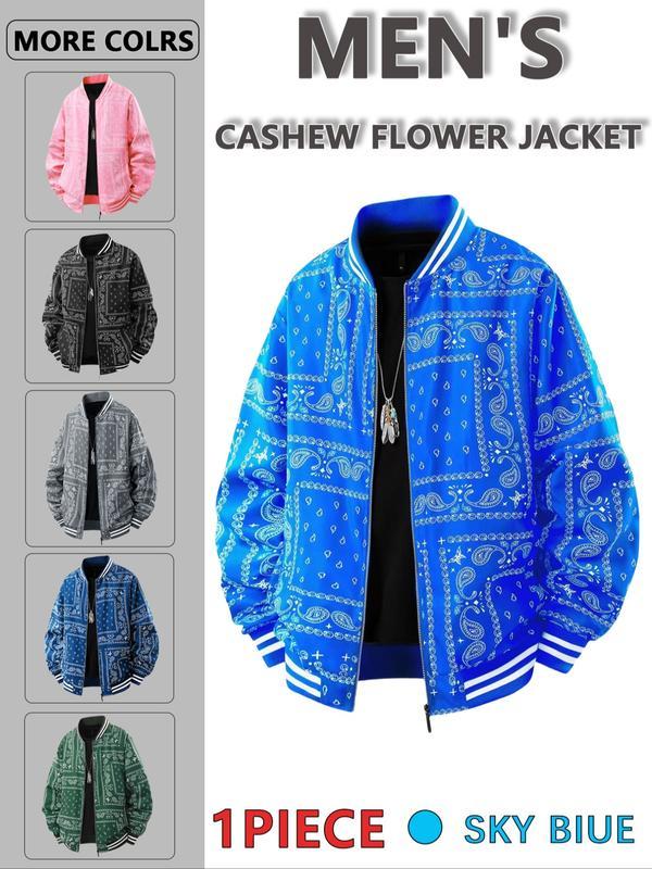 Men's regular fit retro floral print baseball collar jacket!